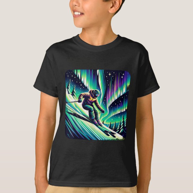 T-shirt Aventure Ski Sous Les Lumières Du Nord (Devant)