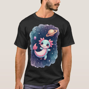 T-shirt Aventure spatiale de l'axolotl galactique rose mig