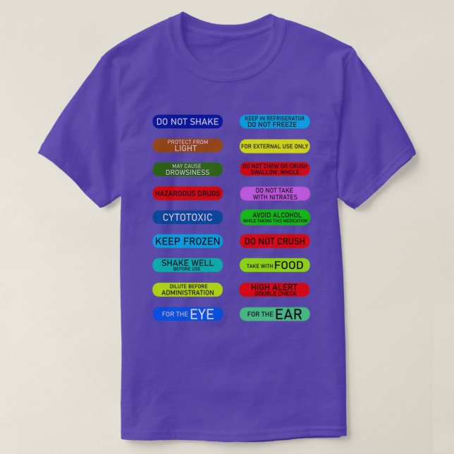 T-shirt Avertissement auxiliaire du étiquette de pharmacie (Design devant)