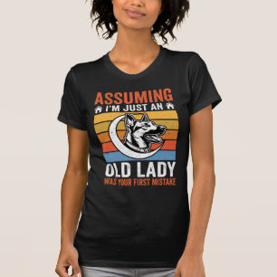 T-shirt Avertissement de chien de vieille dame Rétro