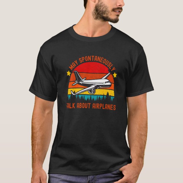 T-shirt Avertissement Peut Parler Spontanément D'Avions (Devant)