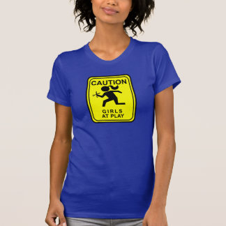T-shirt Avertissez les filles au jeu - en courant avec des