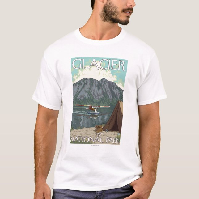 T-shirt Avion de Bush et pêche - parc national de glacier, (Devant)