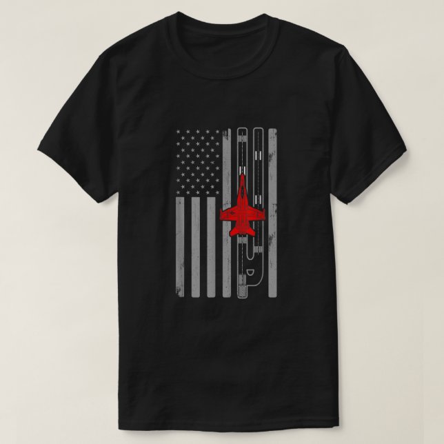 T-shirt Avion de chasse F18 Hornet Fighter Jet Drapeau amé (Design devant)
