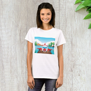 T-shirt Avion de dessin sur Lake Dock Amusement Travel Adv