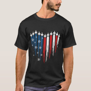 T-shirt Avion Jet Coeur Rouge Blanc Bleu Américain Drapeau