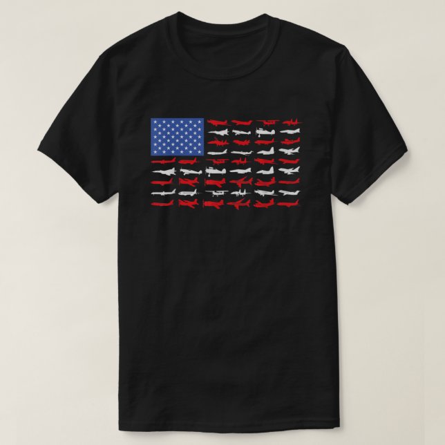 T-shirt Avion pilote Avion American Flag Plane Aviation   (Design devant)
