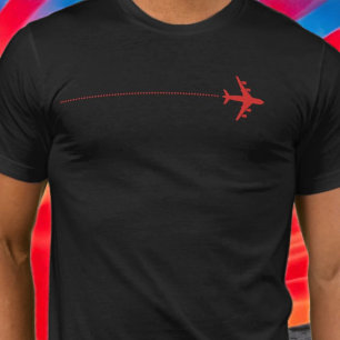 T-shirt Avion rouge avec ligne pointillée Noir