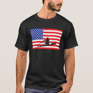 T-shirt Aviron USA American Flag Bogie Rower Kayaker 4th O
