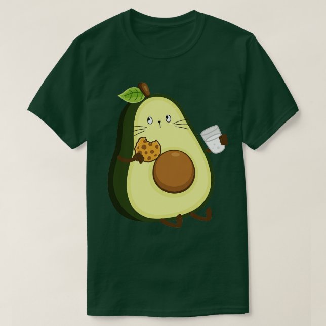 T-shirt Avocado chat manger biscuit et boire du lait (Design devant)