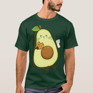 T-shirt Avocado chat manger biscuit et boire du lait