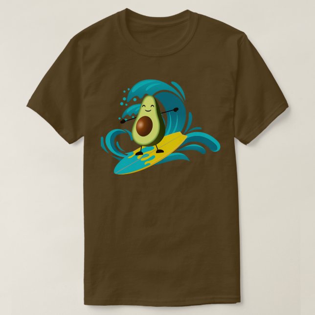 T-shirt avocat mignon et drôle surfant sur une vague (Design devant)