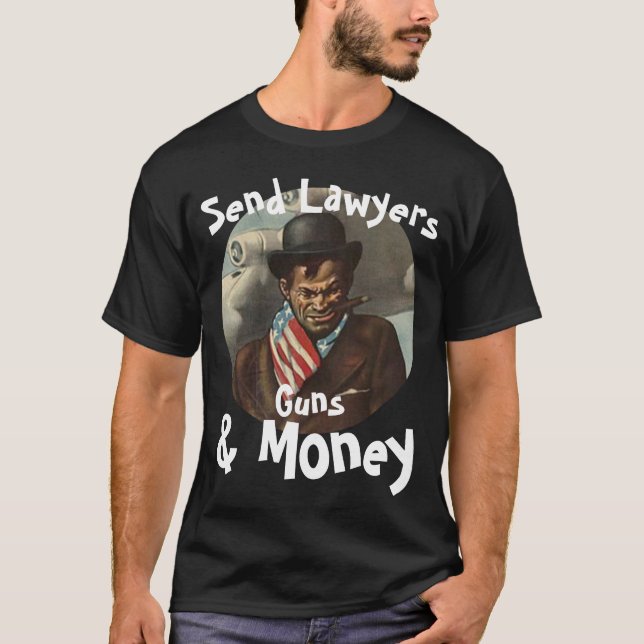 T-shirt Avocats, flingues et fric Qui apporte les frites (Devant)