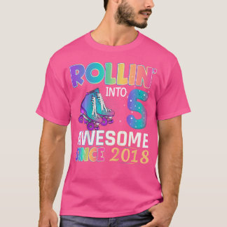 T-shirt Awesome 5 Year Old Girl Roller Skating 5Th Birthda