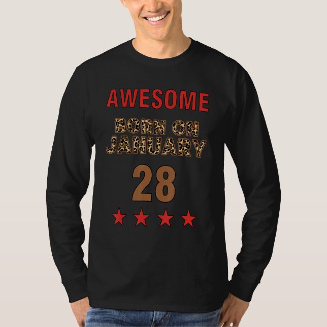 T-shirt Awesome born on 28th January 28 Leopard Print Janu (Devant)