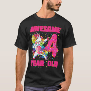 T-shirt Awesome Dabbing Unicorn Donut 4e anniversaire 4 an