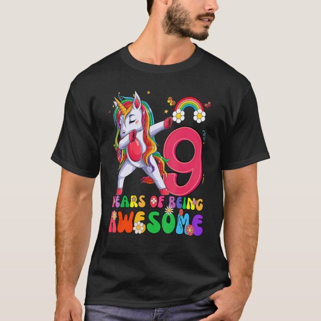 T-shirt Awesome Princesse Unicorn Anniversaire 9 ans fille (Devant)