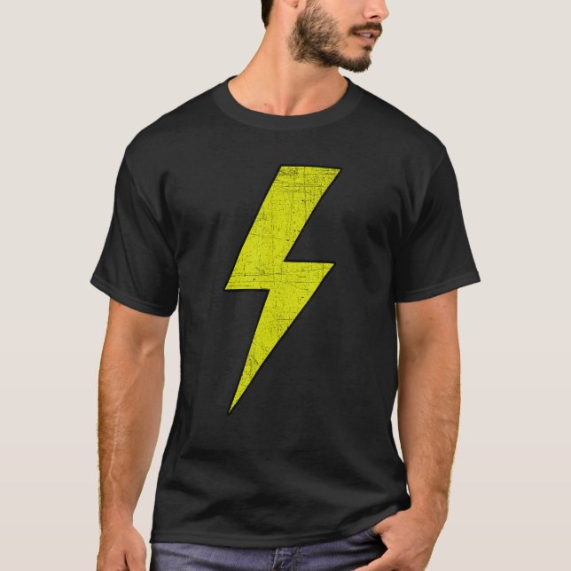 T-shirt Awesome Retro Front & Back BLACK & YELLOW Lightnin (Devant)