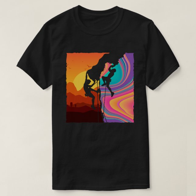 T-shirt Awesome Retro Wall Climber Rock Mountain Escalade  (Design devant)