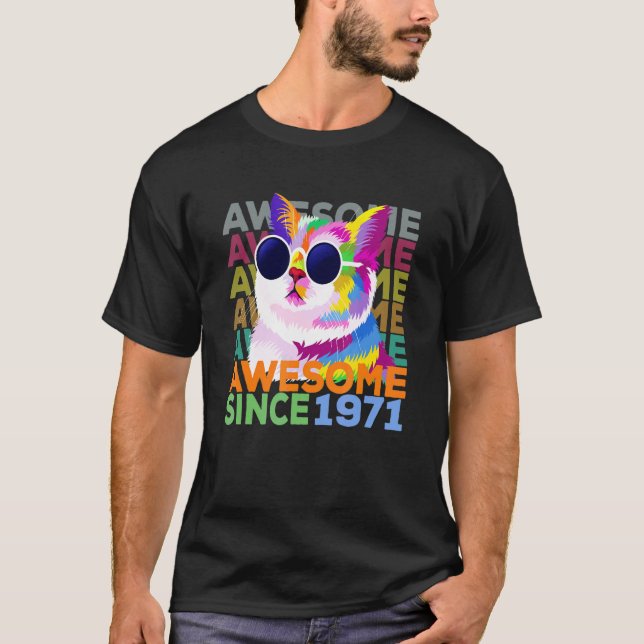 T-shirt Awesome Since 1971 Cat 51st Birthday (Devant)