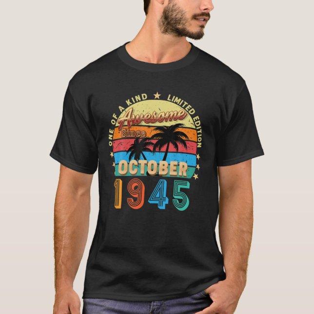 T-shirt Awesome Since October 1945 77Th Birthday Limited E (Devant)