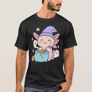 T-shirt Axolotl Citrouille Halloween Mignon Kawaii Fantôme
