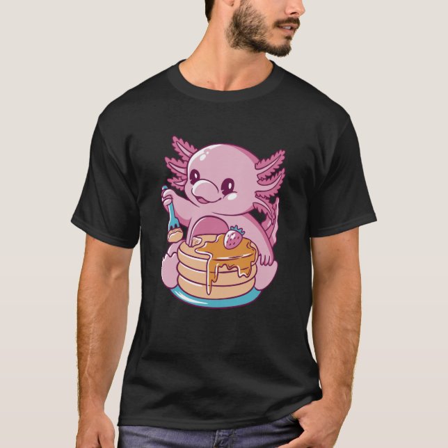 T-shirt Axolotl Eating Pancakes Cute (Devant)