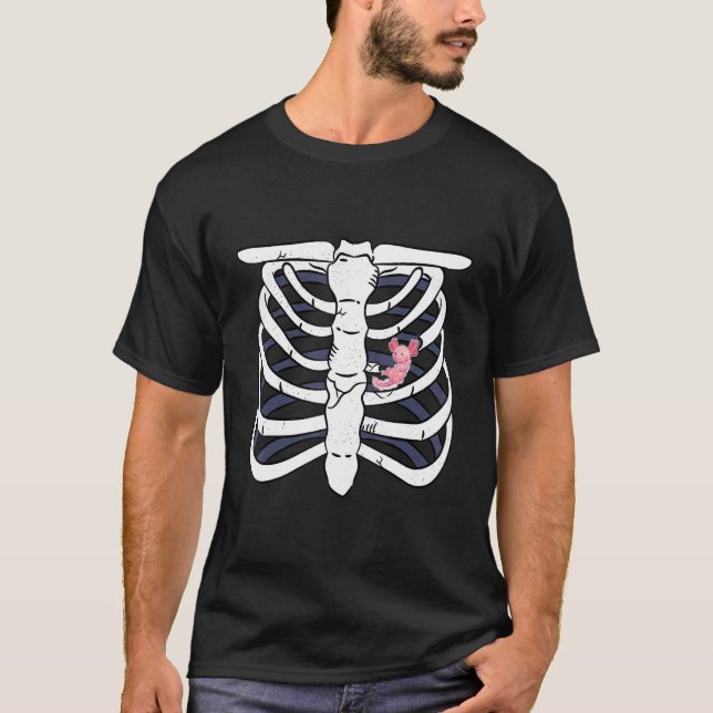 T-shirt Axolotl Heart Fan Skeleton Chest Costume Carneval  (Devant)