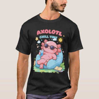 T-shirt Axolotl mignon se détendant dans un style kawaii d