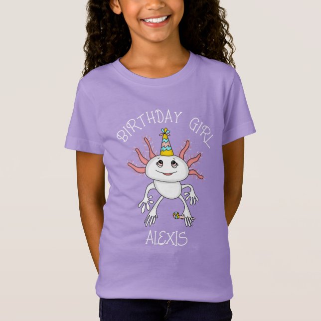 T-Shirt Axolotl personnalisé thème d'anniversaire fille (Devant)