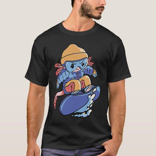 T-shirt Axolotl Snowboarding Cute Snowboard Axolotl For Ki (Devant)