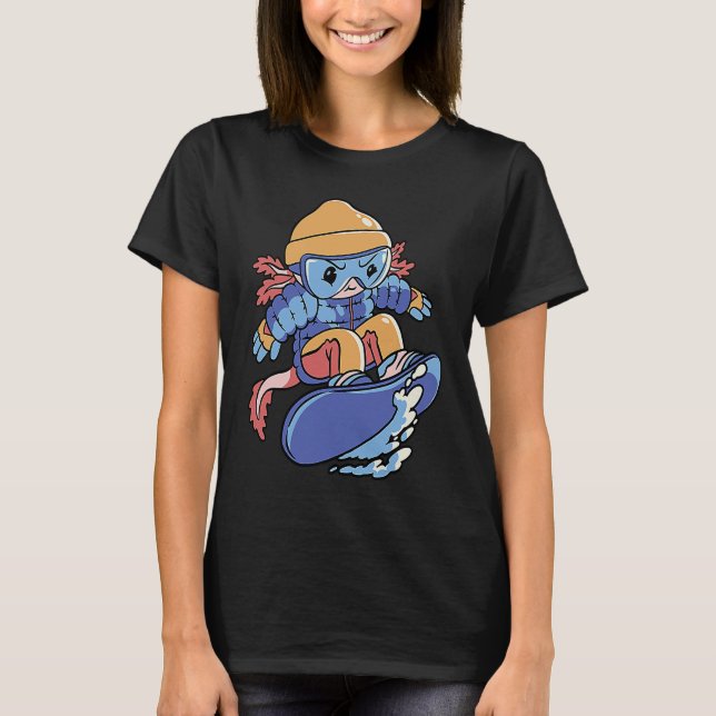 T-shirt Axolotl Snowboarding Cute Snowboard Axolotl For Ki (Devant)