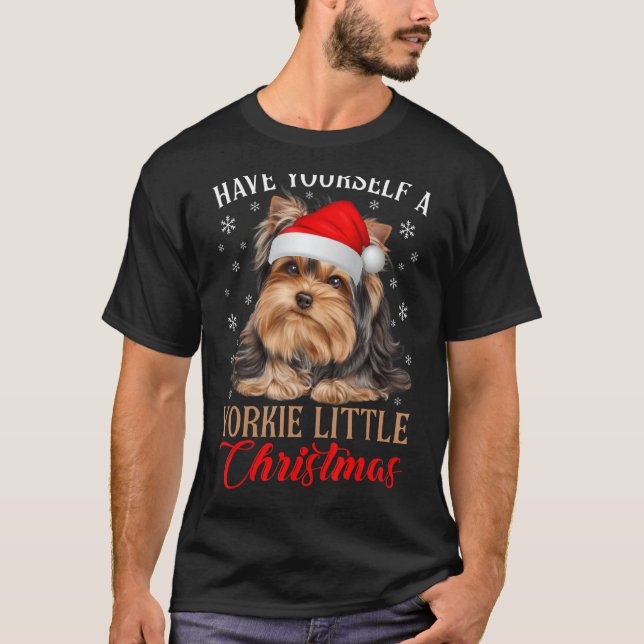 T-shirt Ayez Un Petit Chien De Noël Yorkie (Devant)