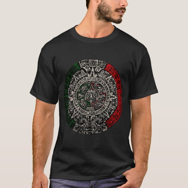 T-shirt Aztec Calendar Sun Stone Mexican Art Carving Maya  (Devant)