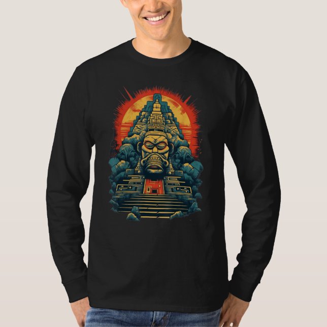 T-shirt Aztec Inka Maya Mystic Jungle Temple Pyramid Graph (Devant)