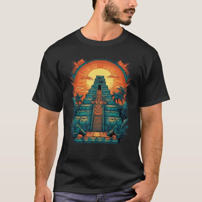 T-shirt Aztec Inka Maya Mystic Jungle Temple Pyramide Grap (Devant)
