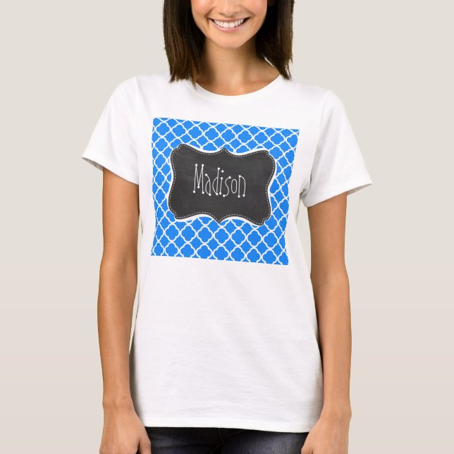 T-shirt Azure Blue Quatrefoil ; Retro Chalkboard (Devant)