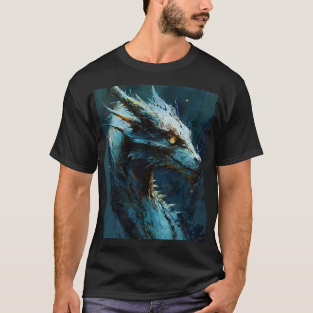 T-shirt Azure Guardian : Fierce Dragon Art (Devant)