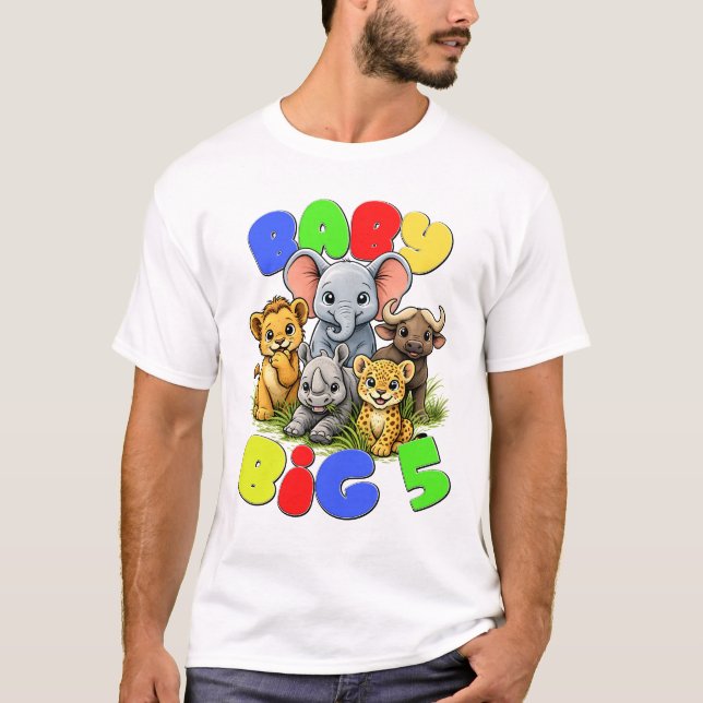 T-shirt Baby Big 5 Cute Safari Nursery Illustration. (Devant)