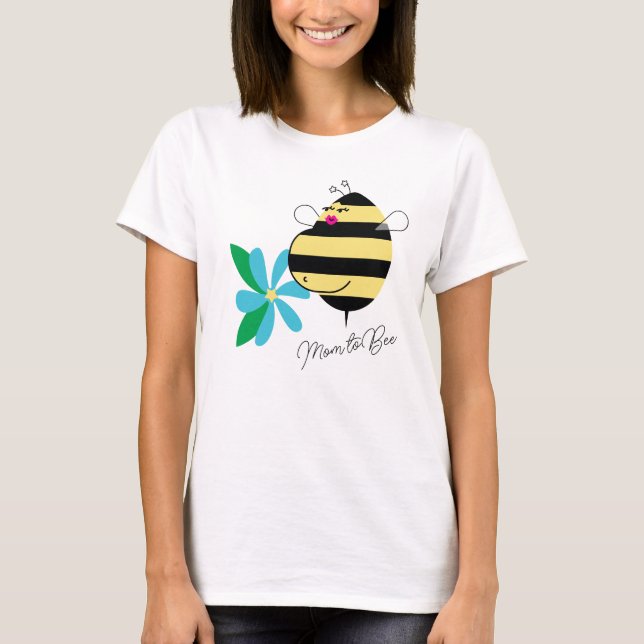 T-shirt Baby Bump Teal Blue Floral Mom to Bee (Devant)