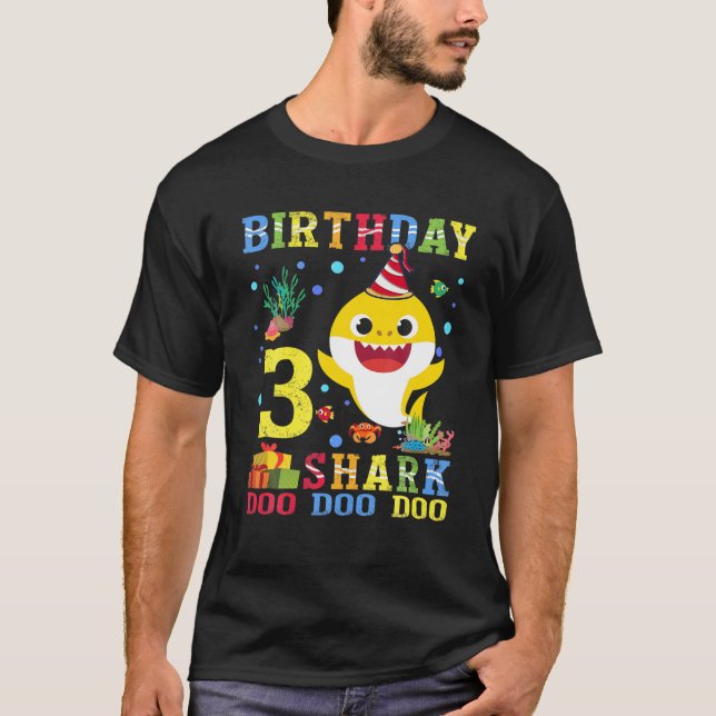 T-shirt Baby Cute Shark 3E Anniversaire Garçon Fille 3 Ann (Devant)