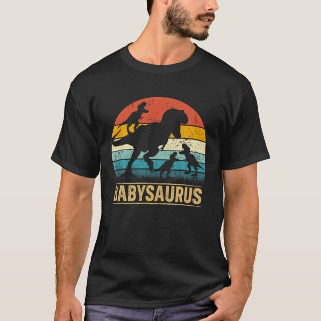 T-shirt Baby Dinosaur T Rex Babysaurus 3 Enfants Match de  (Devant)