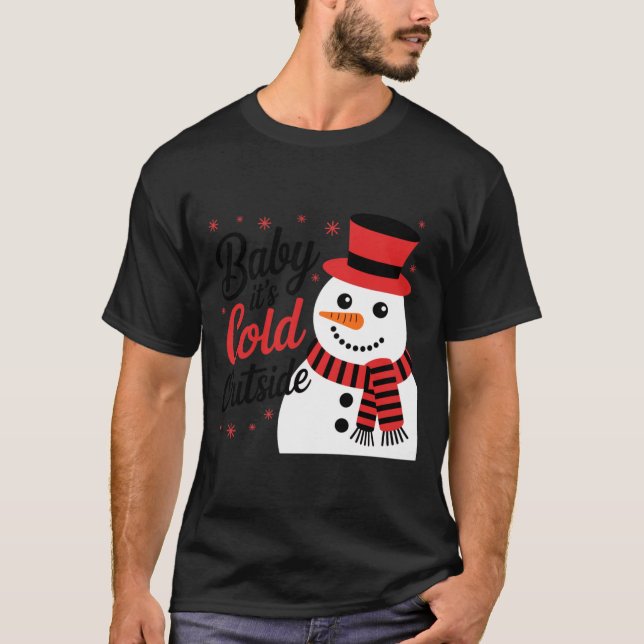 T-shirt Baby It's Cold Outside Retro Christmas Long Sleeve (Devant)