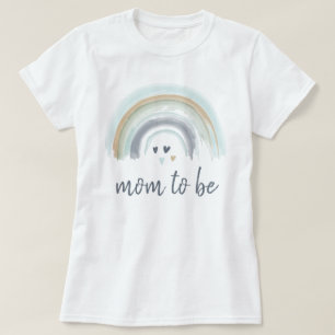 T-shirt  Baby Shower Bleu Bohème Arc-en-ciel Maman à Venir
