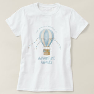 T-shirt Baby shower bleu montgolfière aventure