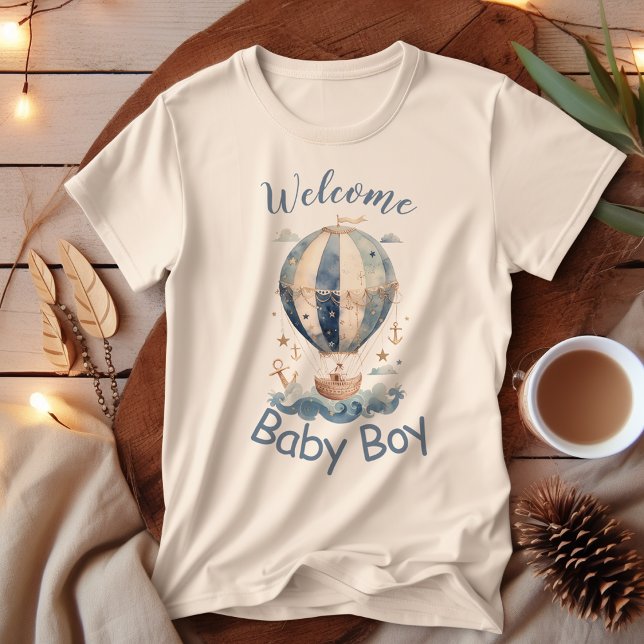T-shirt Baby shower de garçon nautique à ballon à air chau (Créateur téléchargé)
