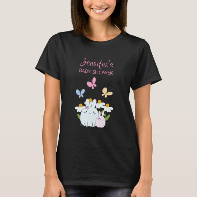 T-shirt Baby shower lapins, papillons et marguerites (Devant)