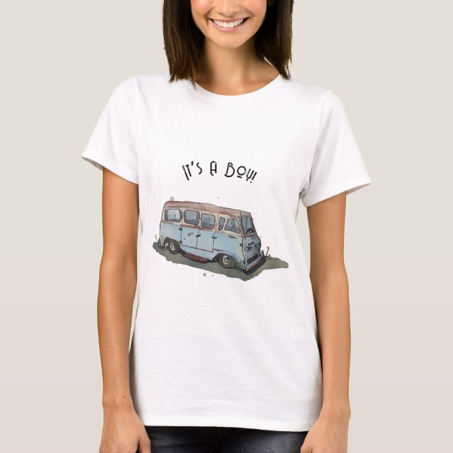 T-shirt Baby shower pour un garçon, van et sedan (Devant)