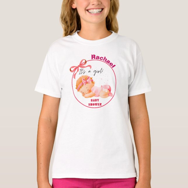 T-shirt Baby shower rose, Baby Girl Douche (Devant)