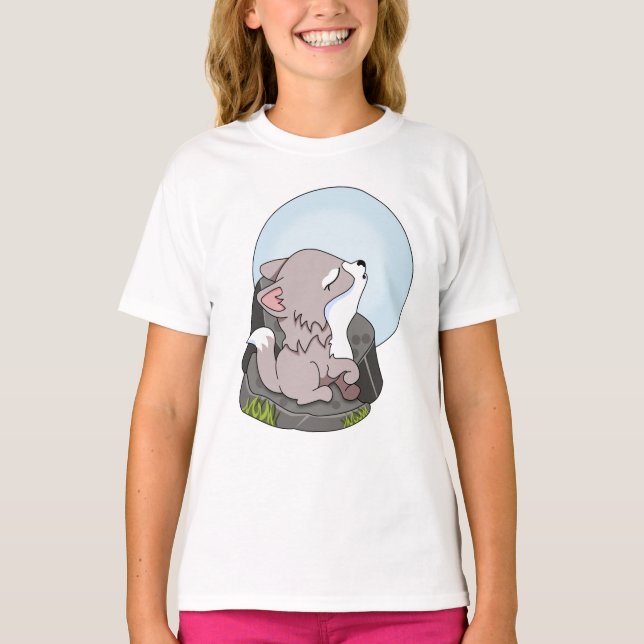 T-shirt Baby Wolf Hurlant Sur La Lune (Devant)